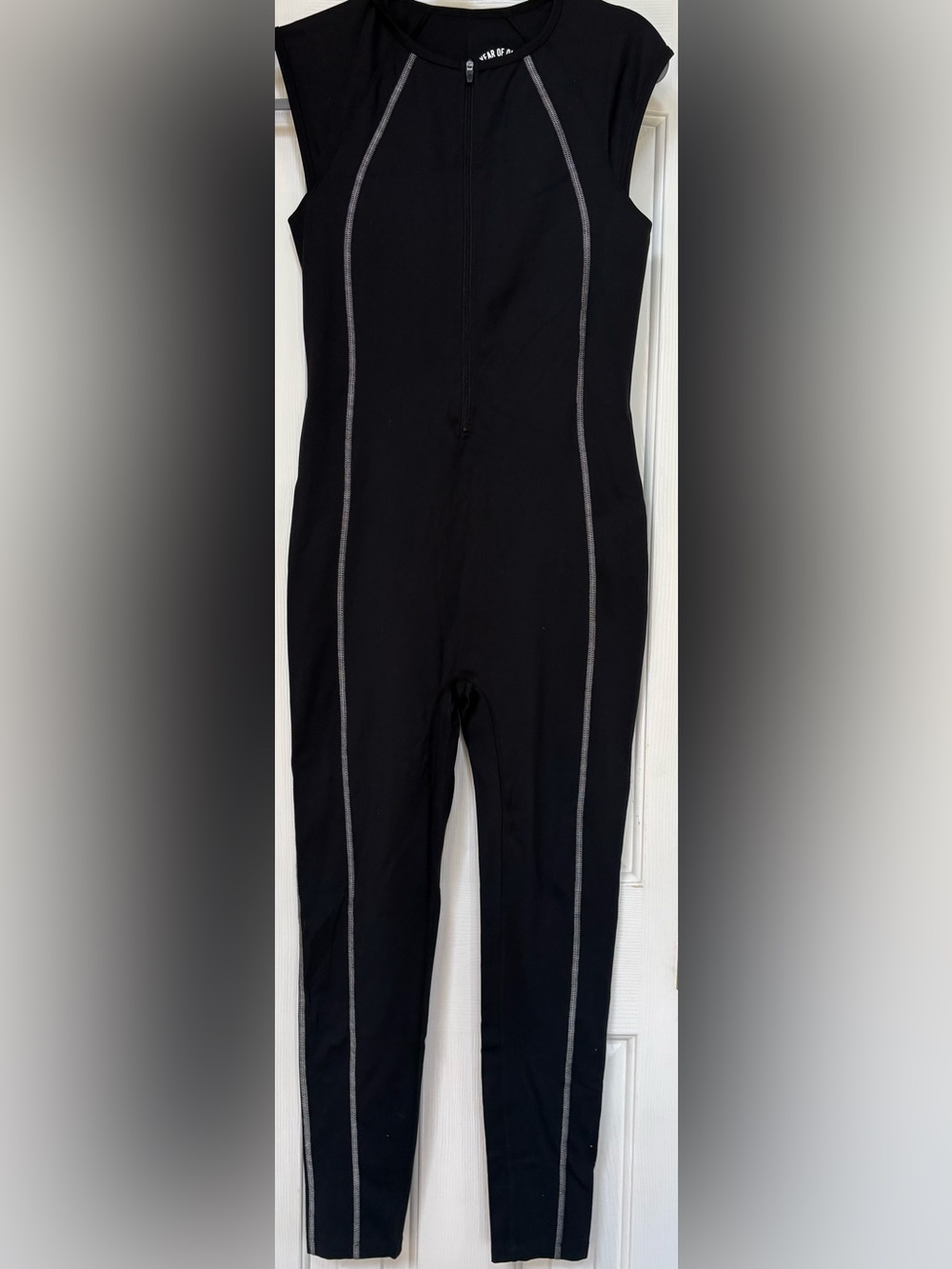 Year of Ours Black Sleeveless Jumpsuit with Gray Piping